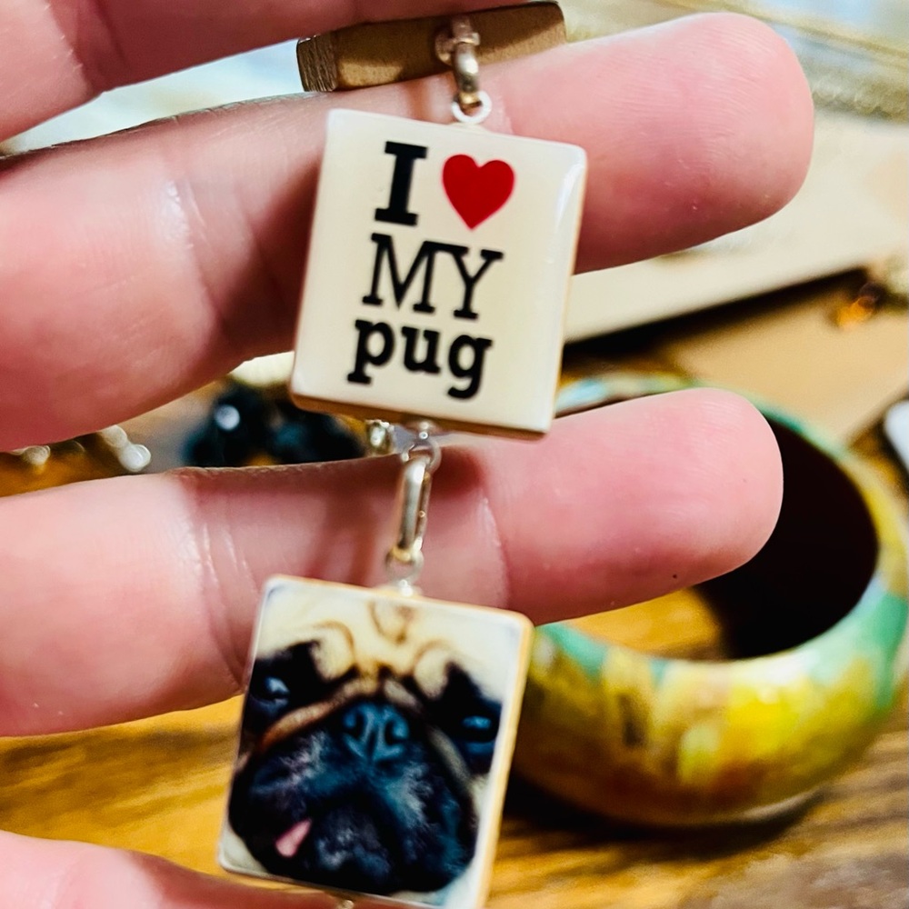 Artisan Made Upcycled Pug Dog bracelet